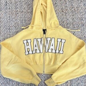 Forever 21 Yellow Cropped Hawaii Hoodie